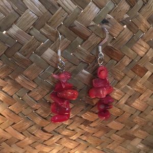 Coral Chip Earrings with Sterling Silver Ear Wires